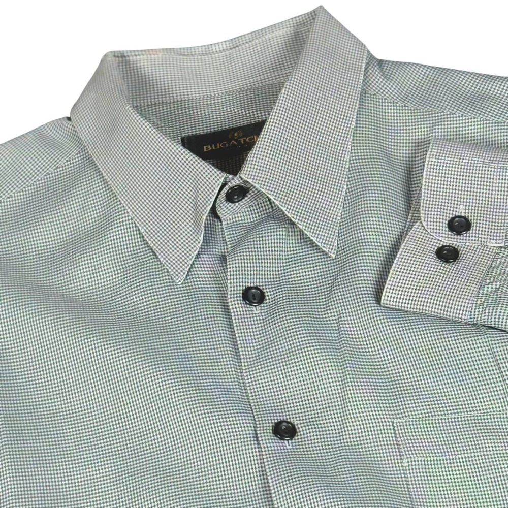 Bugatchi Uomo XL Luxury Green Gingham Button Down Shirt Men's Long Sleeve‎ Flaws